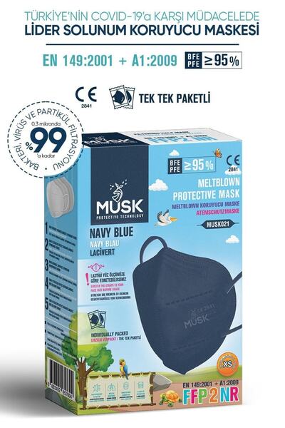 Musk Ffp2 Çocuk Maske Lacivert Renk Xs 10 Adet