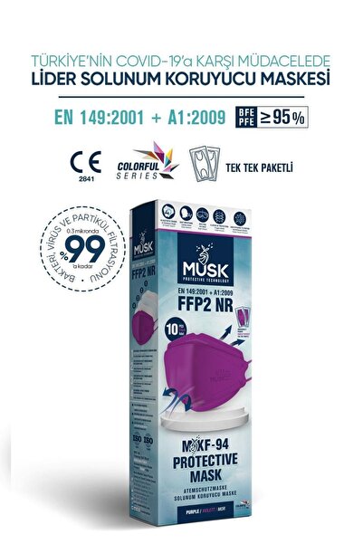 Musk Kf94 Kore Tipi Ffp2 Maske Mor Renk 10 Adet
