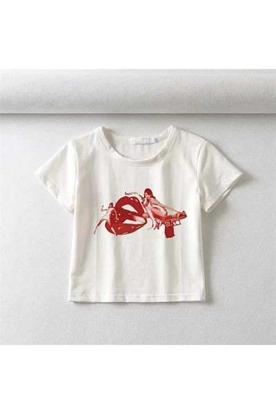 Touz Badchill Lip Printed White Crop - Zolid Wear