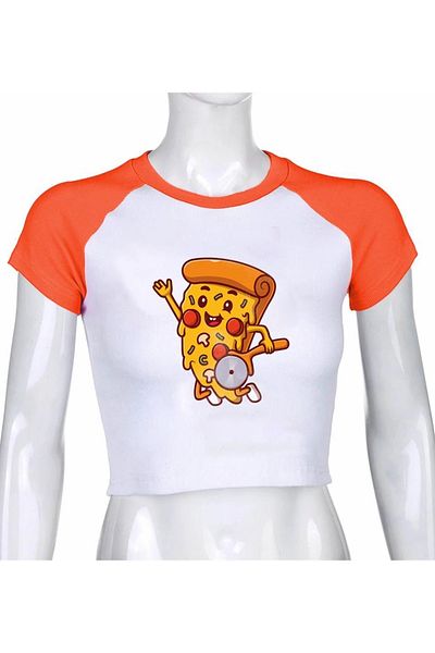 Touz Touz Brand Printed White Crop Raglan μανίκι Zolid Wear