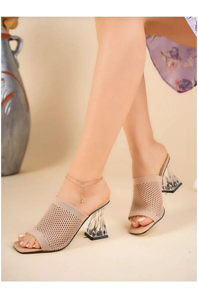 SEREL35SHOES Γυναικείες Διάφανες Γόβες Πλεκτές Πλεκτές Παντόφλες Τακούνι 8 εκ