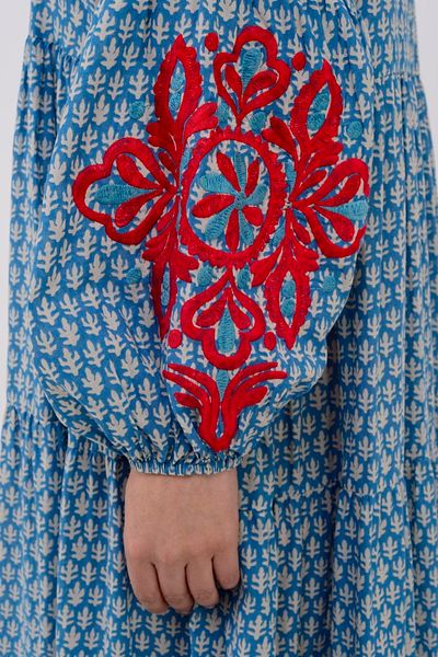 Hazinedan Γυναικείο Κέντημα Λεπτομέρεια Μακρύ Bohemian Hijab Φόρεμα