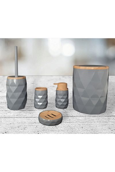 AHİR TİCARET Prism Wood Patterned 5-Piece Bathroom Set