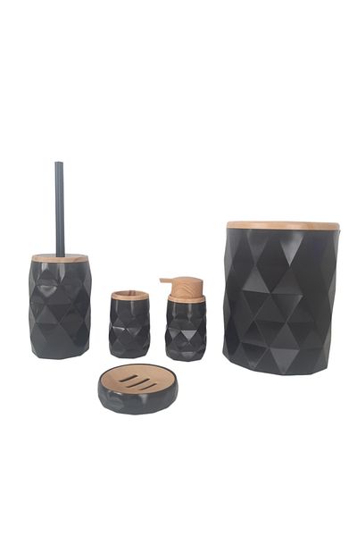 AHİR TİCARET Prism Wood Patterned 5-Piece Bathroom Set