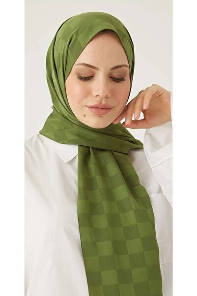 Trablus Χιτζάμπ Γυναικείο Χακί Σχέδιο Σκακιέρα Μεταξένιο Ζακάρ Σάλι