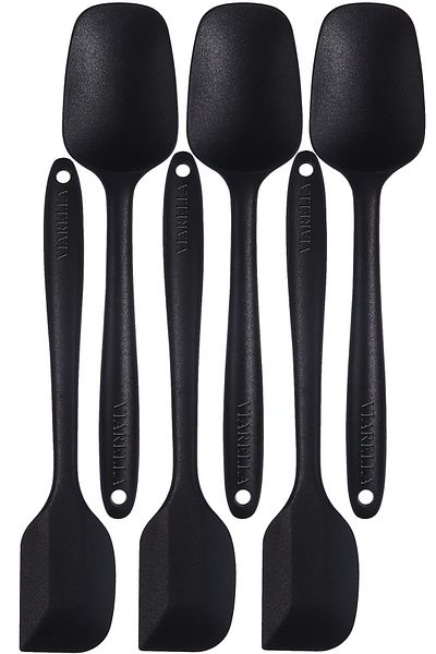 viarella Set of 6 Fireproof and Non-Stick Silicone Spoon Spatulas - Anti-Scratch Black