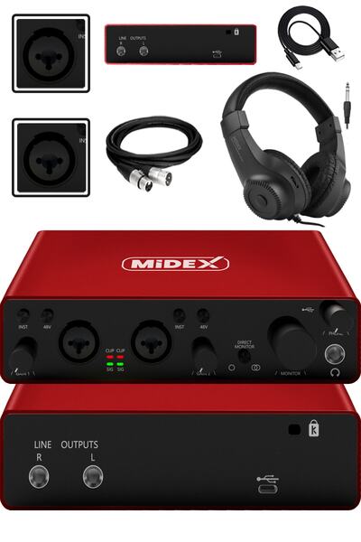 Midex Glx-800rd-h Usb Studio Sound Card 2 Input 2 Output 24bit/192khz (Headphone Cable Included)