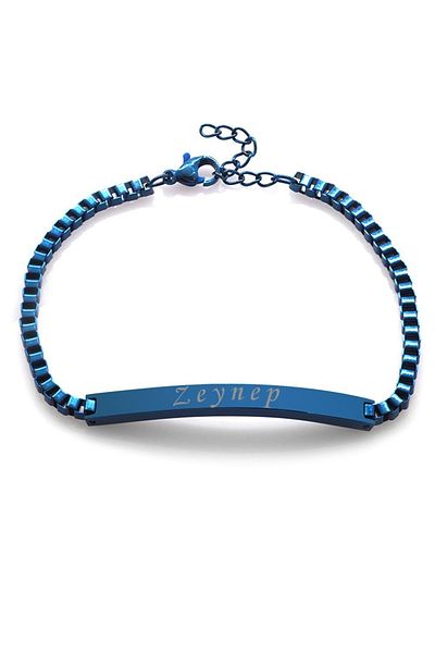 Tesbihane Navy Blue Color Women's Bracelet with Steel Chain