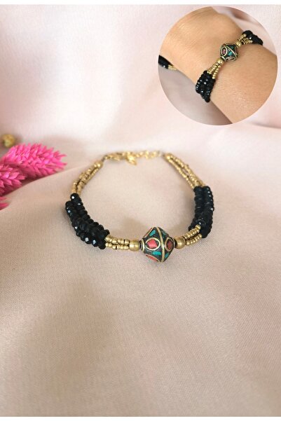 Bylin سوار أسود مع أحجار النحاس والكريستال