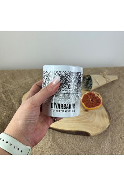 Diyarbakır Şehir Haritası Baskılı Porselen Kupa Bardak