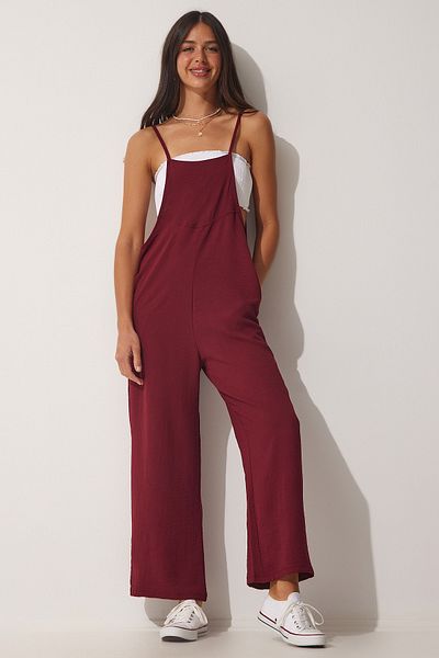 Happiness İstanbul Burgunderroter Gärtner-Jumpsuit mit Taschen für Damen DD00910