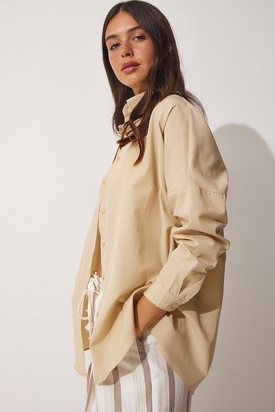 Happiness İstanbul Női Sötét Krém Oversize Hosszú Basic ing DD00842