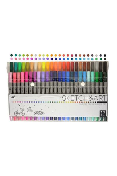 Bruno Visconti Double-Sided Sketch & Art Brush Pen & Fineliner - Fine Tip with 36 Colors Brush Tips