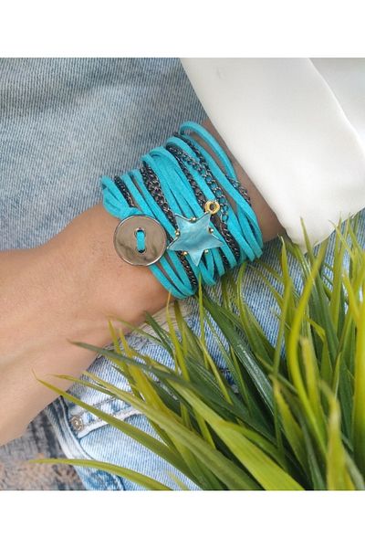 ZeynDesign Women's Suede Wrap Bracelet Blue Star