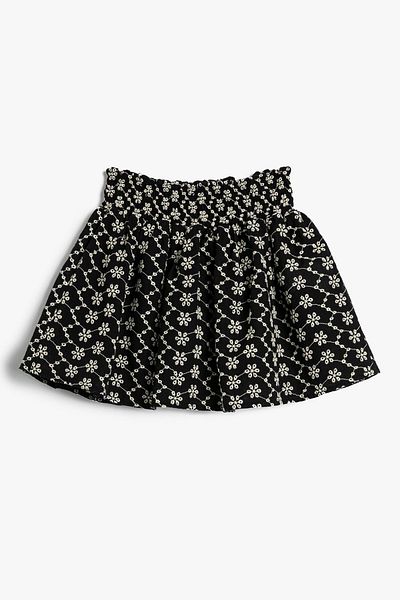 Koton Girl's Midi Length Floral Embroidered Gipe Detailed Lined Skirt 3skg70018aw