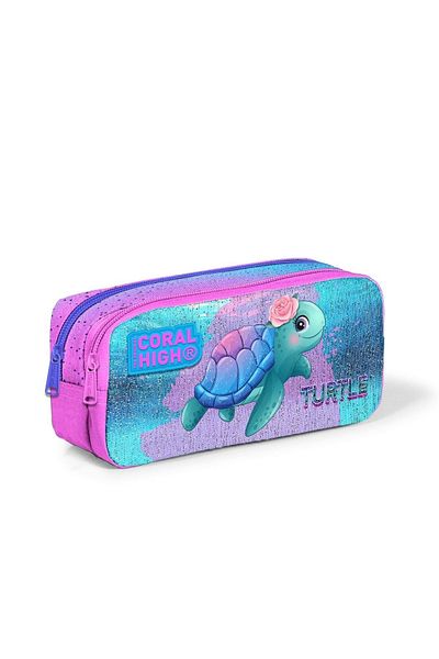 Coral High Τσάντα μολυβιού διπλής τομής με σχέδιο χελώνας 12061