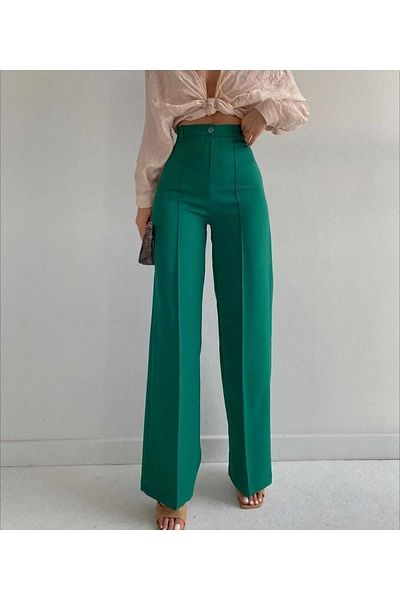 modazoom Women's Dark Green High Waist Chestnut Palazzo Pants