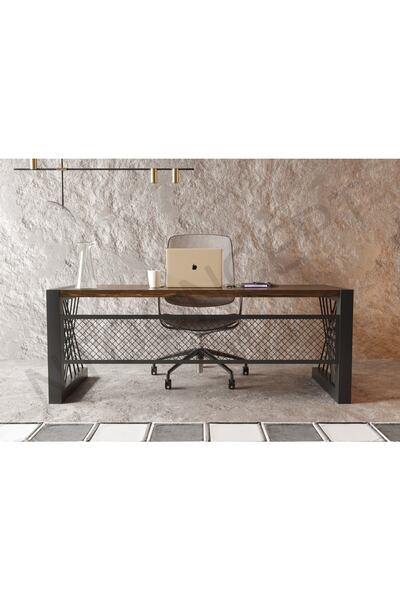 NT Concept Alfa Koyu Ceviz Renk Masif Ahşap Ofis ve Çalışma Masası 85cm-140cm