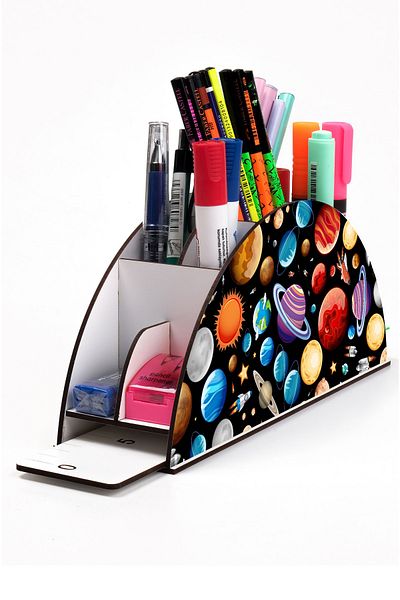 kutuTR Wooden Vip Space Series Rainbow Ruled Desktop Pen Holder Organizer for Kids Assembled Boxed