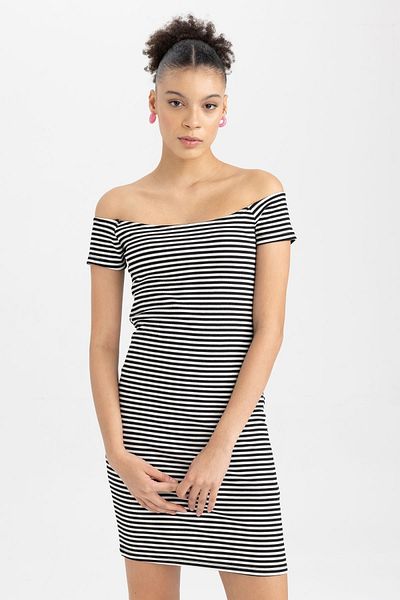 DeFacto Bodycon Boat Neck Ribbed Camisole Mini Short Sleeve Dress A7363ax23sm