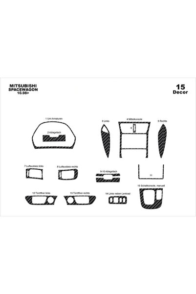 meriç cockpit design ميريك® ميتسوبيشي سبيس واجن غطاء الطوربيد الأمامي أسود لا...