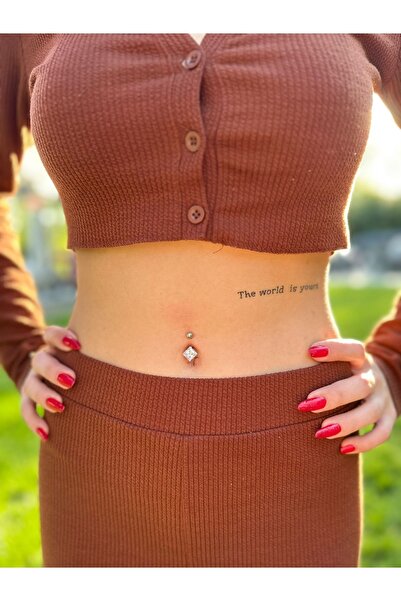 Everglow Jewelry 316l Çelik Gümüş Zirkon Taşlı Göbek Piercing