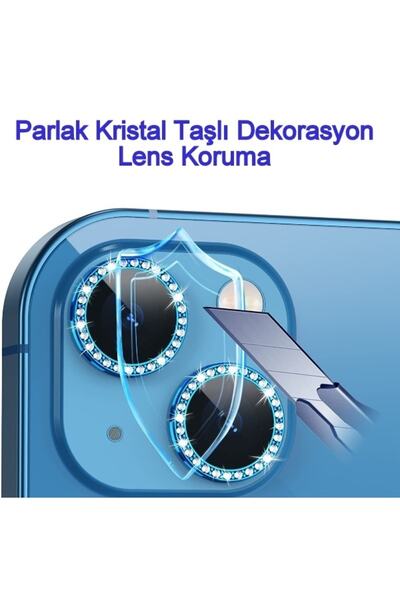 HyperAge iPhone 13 & 13 Mini Compatible Stone Camera Protector Diamond Series Stone Blue [Set of 2]