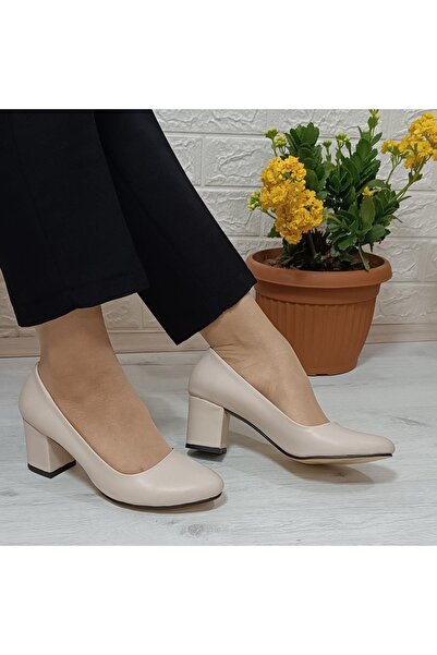 Fiyra 7028 Beige Color 5cm Square Heeled Stiletto Shoes