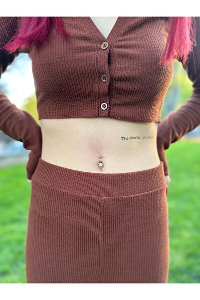 Everglow Jewelry 316l Çelik Gümüş Zirkon Taşlı Göbek Piercing