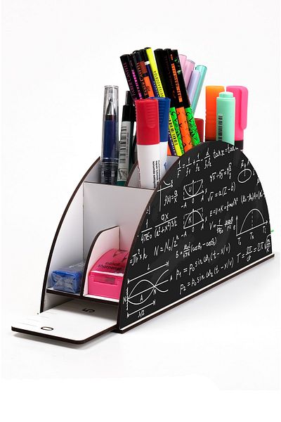kutuTR Wooden Vip Math Model Rainbow Ruled Desktop Pen Holder Organizer Assembled Boxed