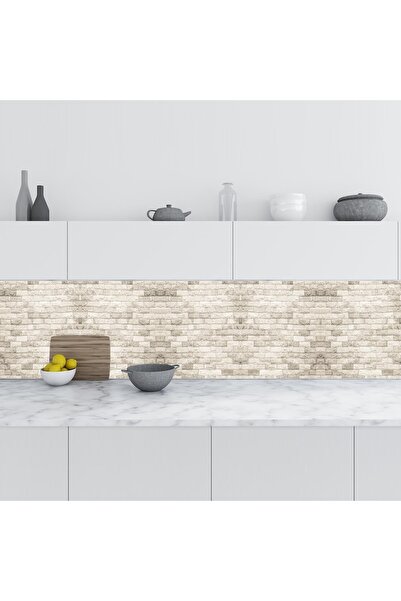 StickerArt Mutfak Tezgah Arası Folyo Fayans Kaplama Folyosu Siyah Beyaz Tuğla...
