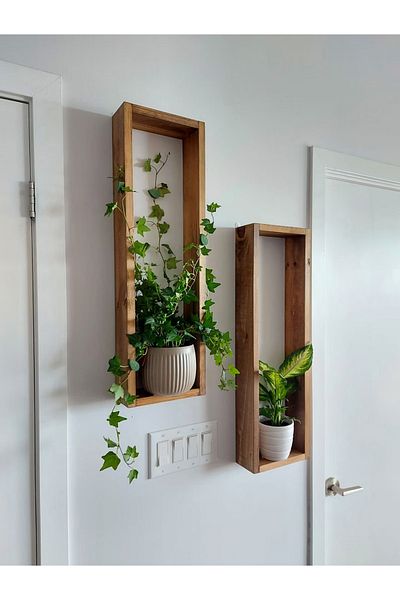 Wooden Factory 2Pcs Tall Wooden Box Wall Decor - Rustic Decor - Plant Decor - Box Shelves (V-Wood-0002)