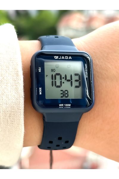 Jaga Dark Blue Silicone Band, Waterproof, (SUITABLE FOR POOL, SEA USE) Digital Sports Wristwatch