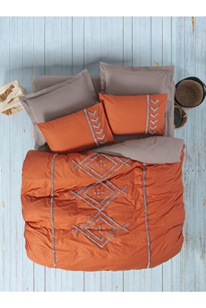 Cotton Box Puf Nakışlı Ranforce Çift Kişilik Nevresim Takımı Lia Kiremit Bej