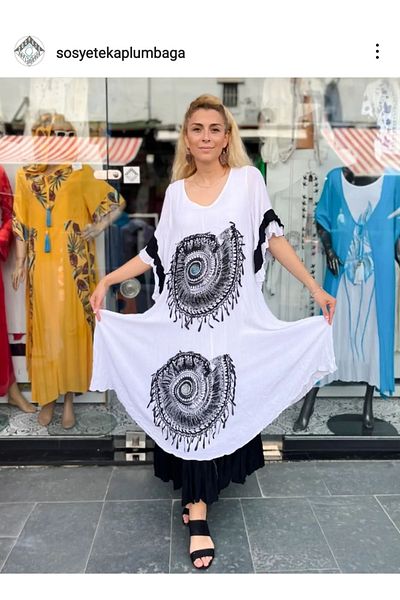 Sosyete Kaplumbağa New Season Authentic Voile Cotton Snail Short Sleeve Long Dress