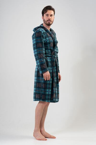 VİENETTA Men's Fleece Hooded Long Sleeve Long Dressing Gown
,201046