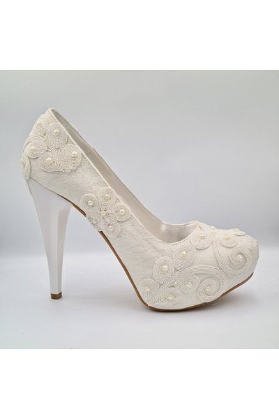 PUNTO 6053 Pearl Color Platform (3cm) Heeled (12cm) Women's Evening Bridal Shoes