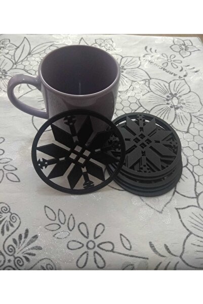 Şirin Lazer Coaster Wooden MDF Black Color