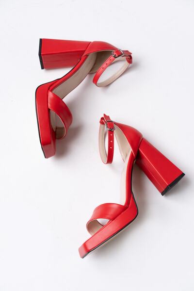 MASSOLE Yeni Sezon Kırmızı Deri Platform Yazlık Rahat Kadın Ayakkabı Premium Model