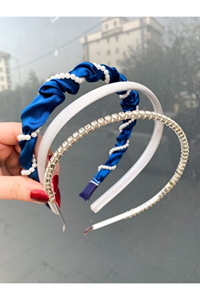 CSR AKSESUAR طقم تاج من لؤلؤ الساتان والحجر مكون من 3 قطع