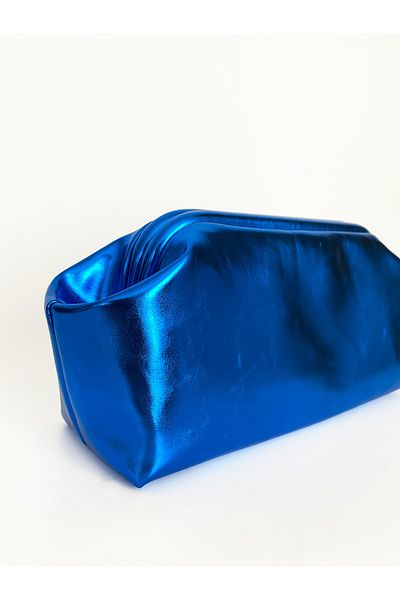 HEYBE'S Dámská modrá lesklá kožená kabelka Clutch Clutch