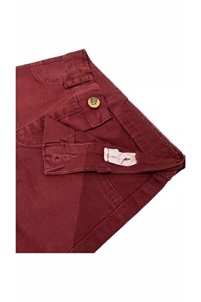 minny max Bordo Renk Gabardin Kumaş Beli Ayarlanabilir Lastikli Çocuk Pantolon