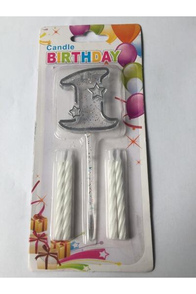 Patladı Gitti Mika Şeffaf 1 Rakam Gümüş Mum Set