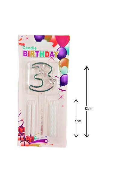 Patladı Gitti Mika Şeffaf 3 Rakam Gümüş Mum Set