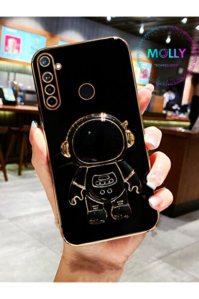 Molly Technology Realme 5i Için Siyah Astronot Standlı Kenarları Gold Detaylı...