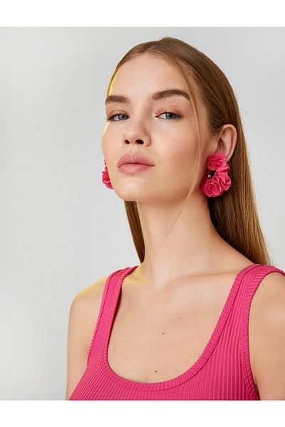 Koton Half Ring Earrings with Flower Detail