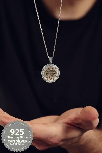 CAN SİLVER 925 Ayar Gümüş Özel Tasarım Süleyman Mührü Erkek Kolye