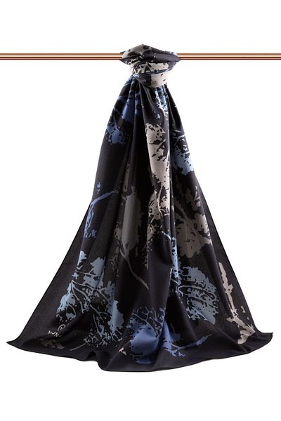 Vissona Γυναικείο πολυτελές μεταξωτό σάλι Medina Navy Blue - Γκρι