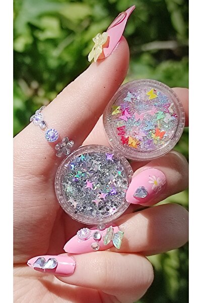 hbtasarim بريق لامع - سلسلة ظلال جل ناعمة، نمط فراشة ونجمة مزدوجة