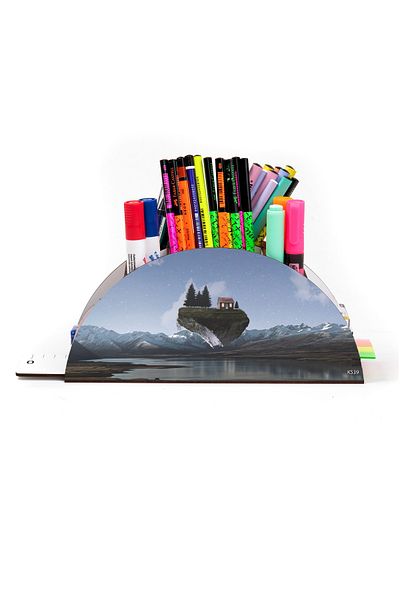 kutuTR Wooden Vip Galaxy Model Rainbow Ruled Desktop Pen Holder Organizer Assembled Boxed